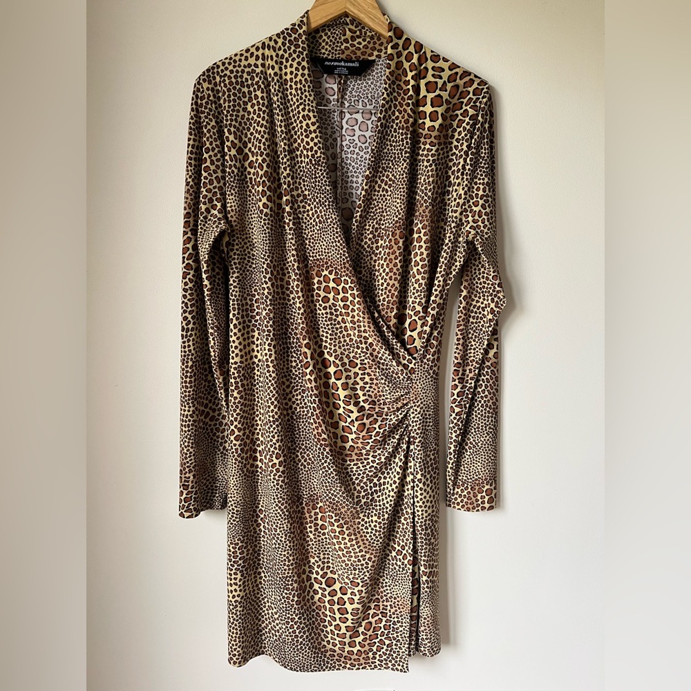 Norma Kamali Leopard Print Faux Wrap Stretch Dress Size 2XL (XX)
